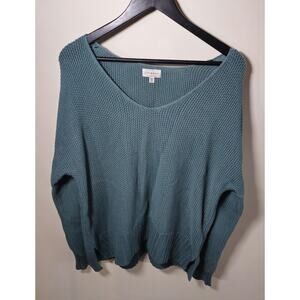 Lucky Brand Chunky Waffle Knit Sweater Womens Medium Teal Oversized Cozy Boho